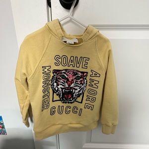 Gucci Kids Yellow Hoodie with Tiger Design